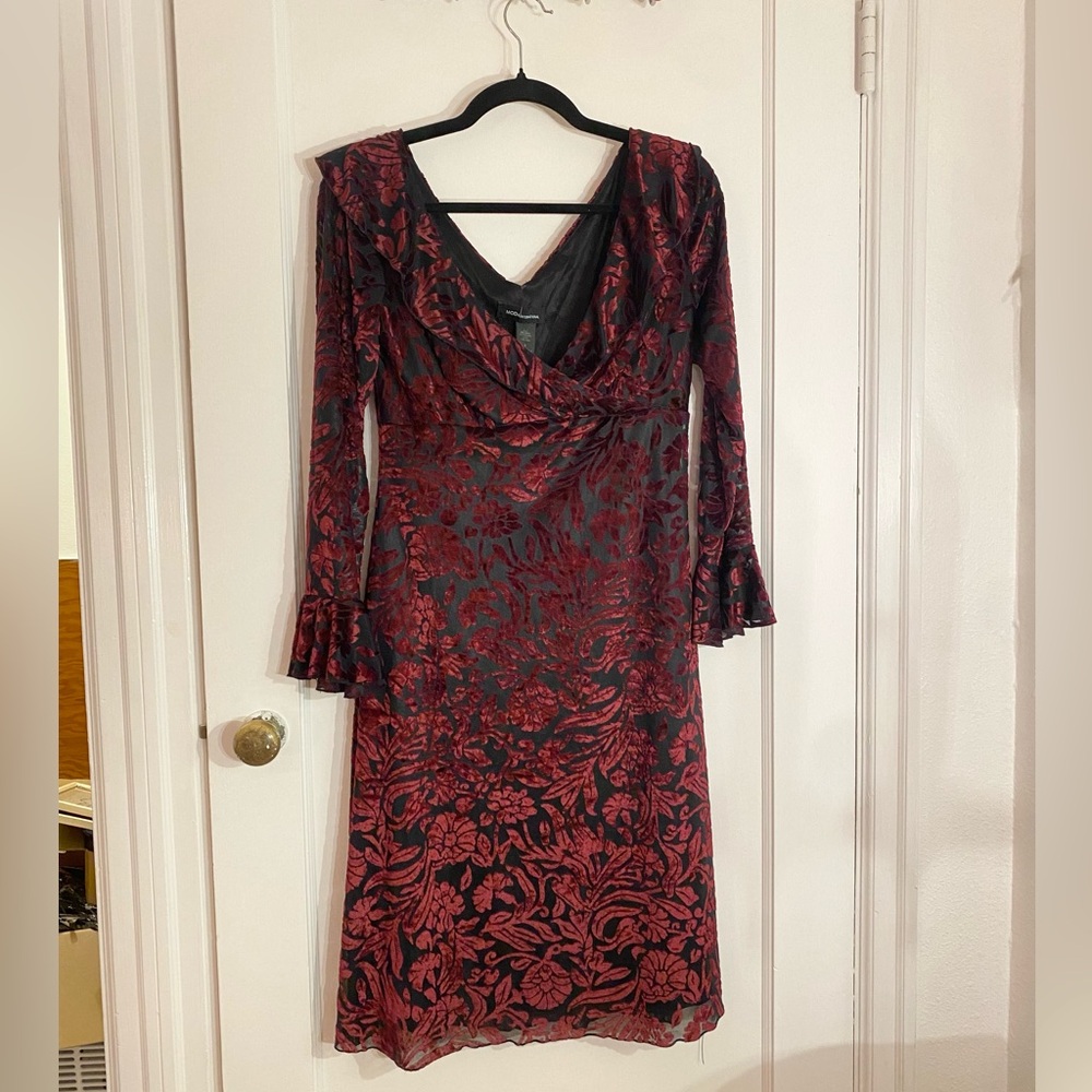 2000s red and black velvet burnout dress